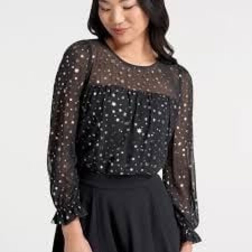 NWT ModCloth Black silver Stars Long Sleeve Blouse size medium